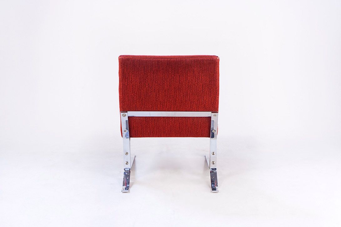 Foto Red Interflug Airport Lounge Chair with Chrome Frame GDR 1964 //