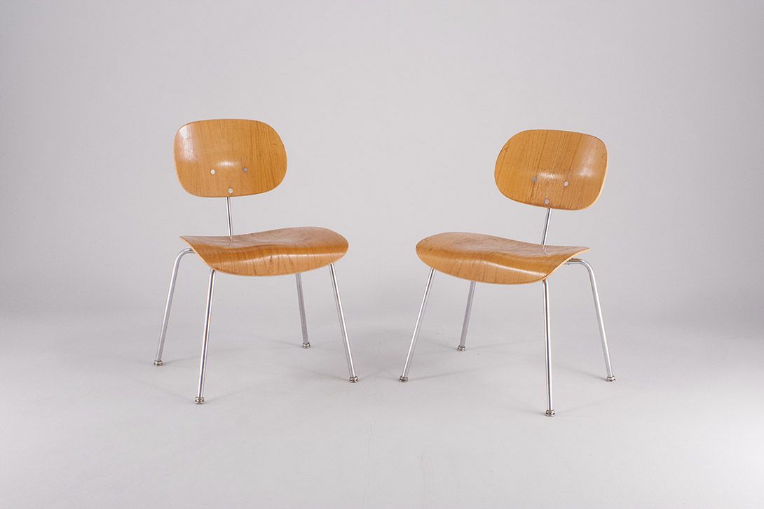 Foto Wooden Chair SE 68 Plywood Oak Light with Chrome Frame and Large Seat