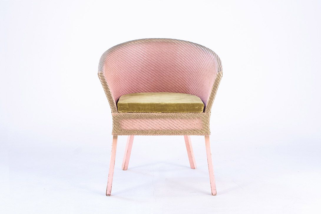 Foto Pink Tub Chair with Velvet Seat by Lloyd Loom 1932
