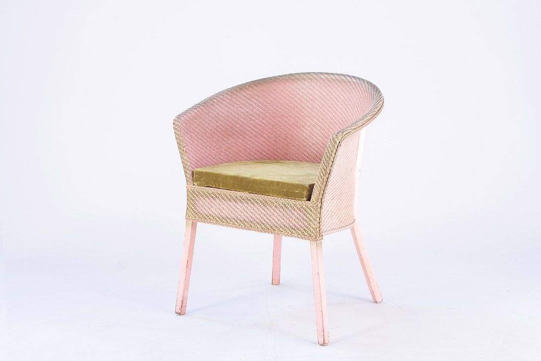 Foto Pink Tub Chair with Velvet Seat by Lloyd Loom 1932