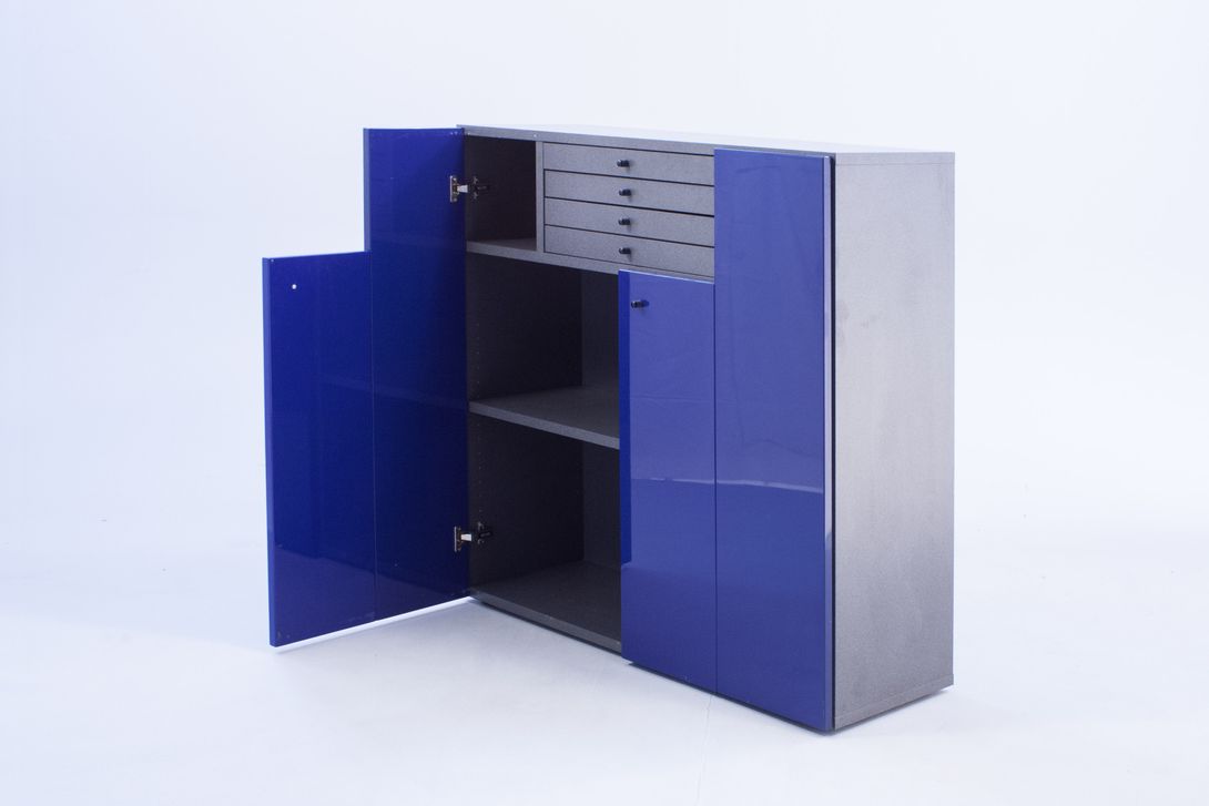 Foto Blue Memphis Shelf with Different Drawers Part A