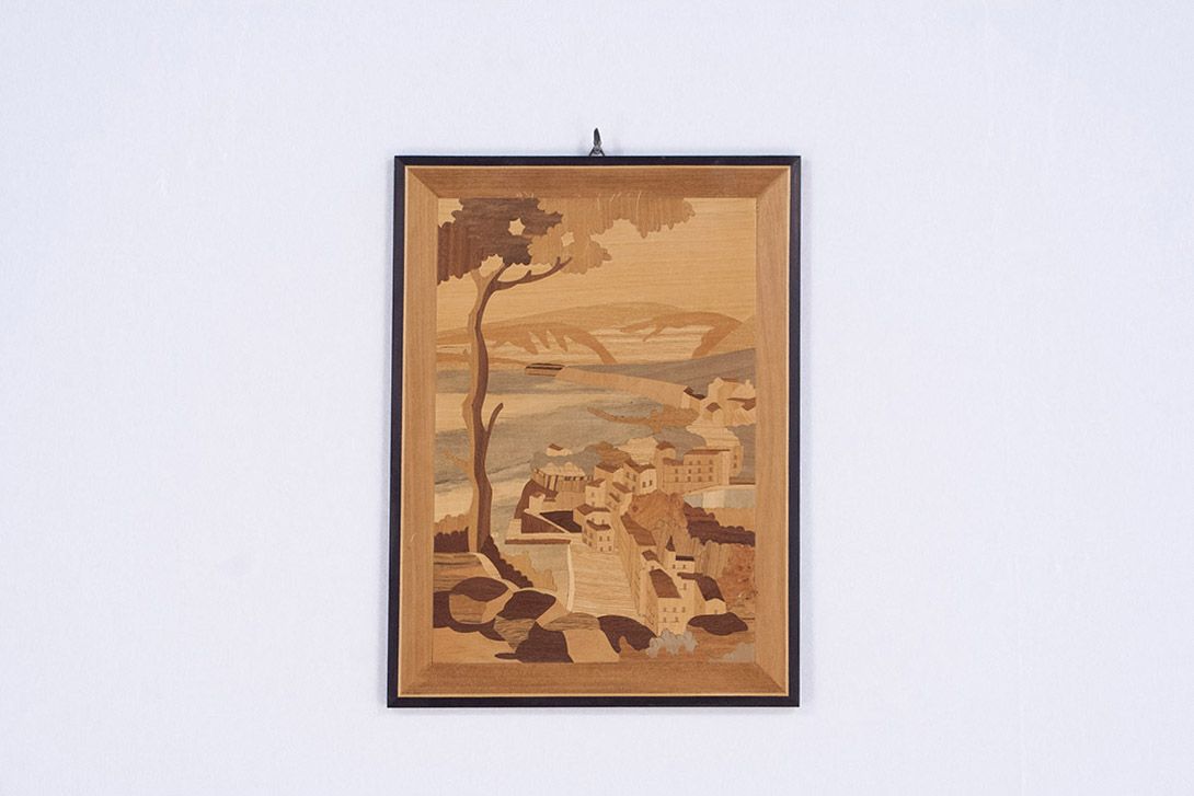 Foto Inlaid Wood Picture Fisher Town Sorrento H40x28 17D2