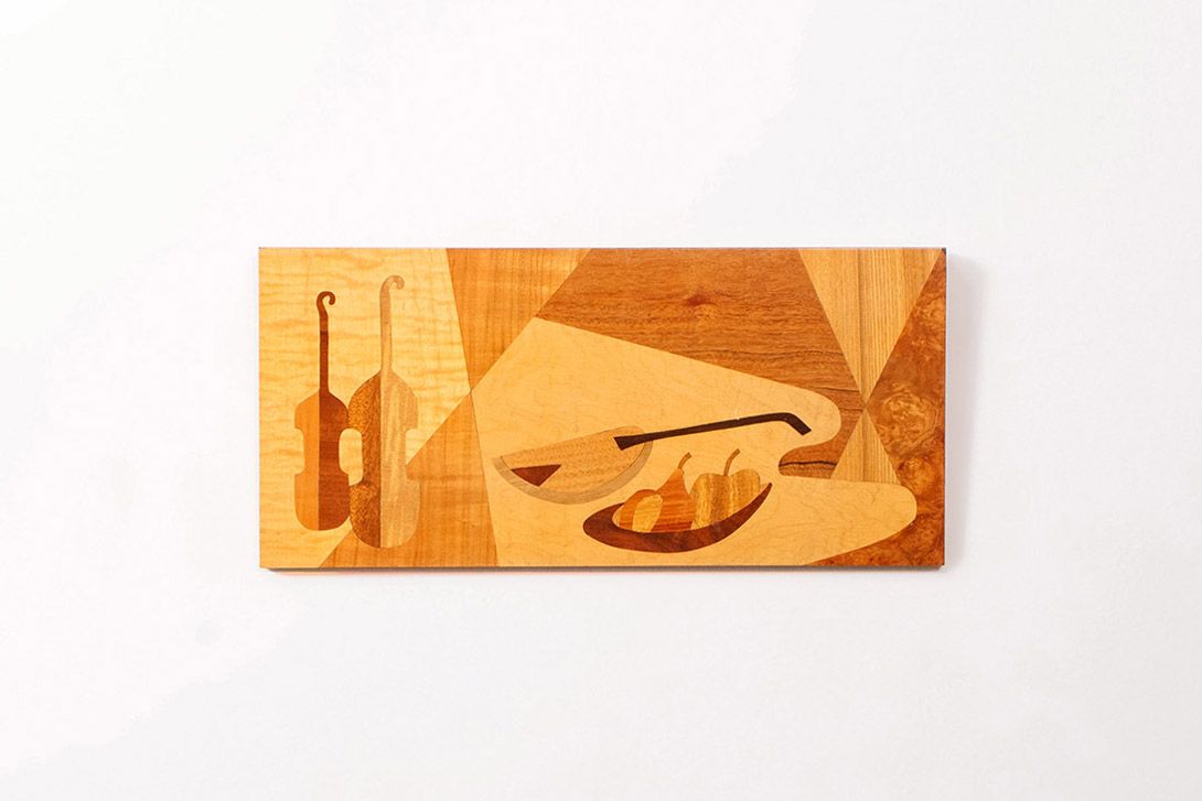 Foto Inlaid Wood Picture Fruits and Guitar h23x49 17A2