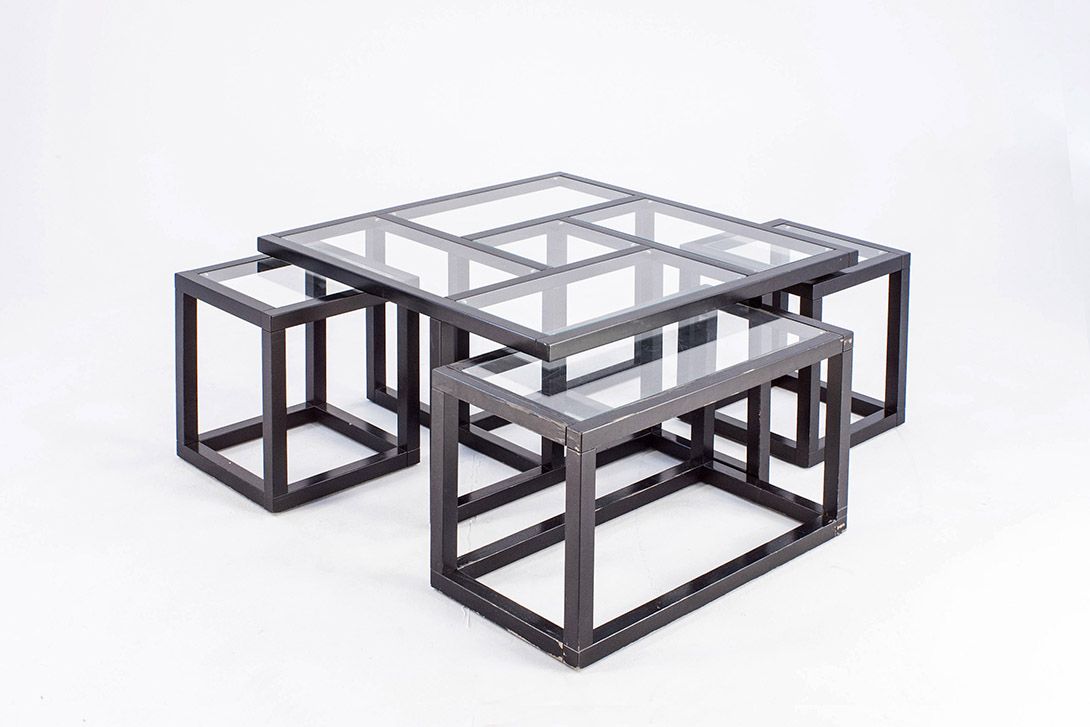 Foto Modular Coffee Table Glass and Wood Part C h36x64x32