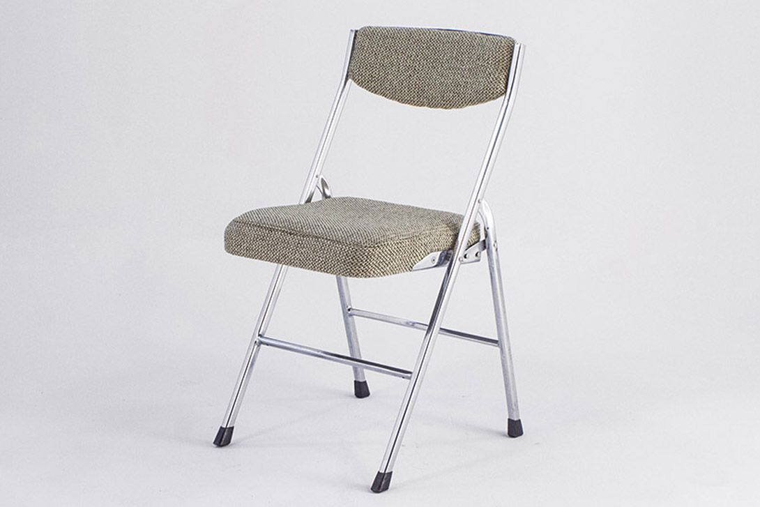 Foto Chrome Tubular Folding Chair with Linden Green-Grey Upholstery