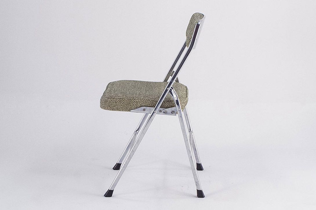 Foto Chrome Tubular Folding Chair with Linden Green-Grey Upholstery