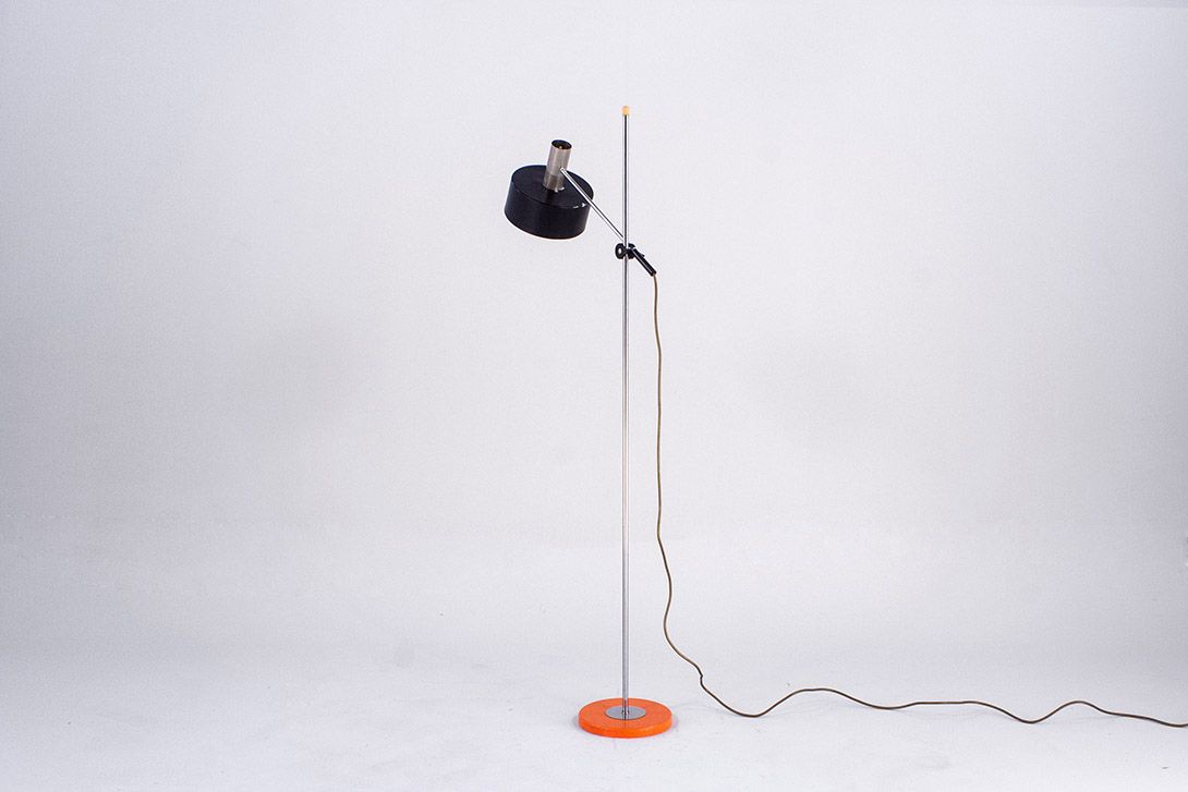 Foto Black and Orange Adjustable Design Floor Lamp Hungary 1968 h142