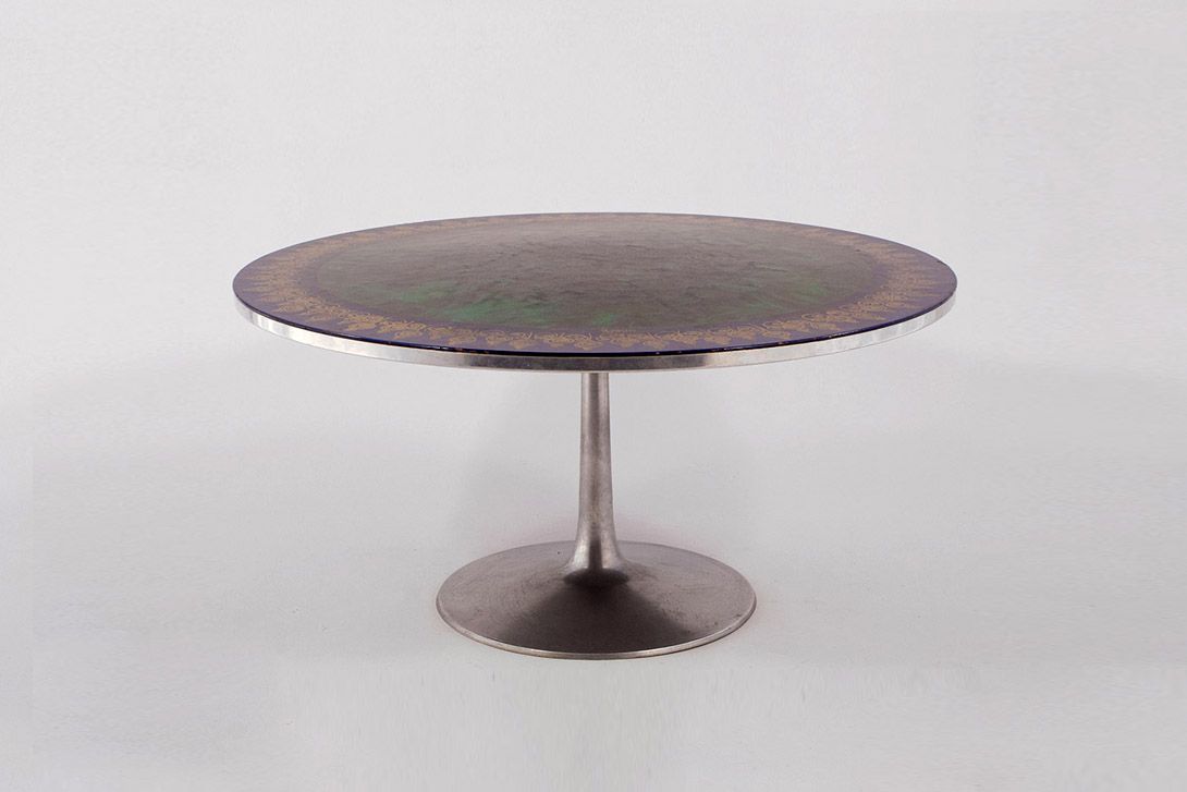 Foto Round Dining Table with Blue, Green and Golden Top h68x138