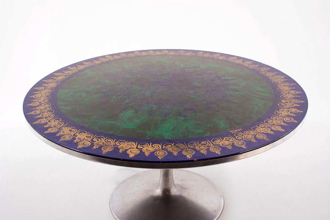 Foto Round Dining Table with Blue, Green and Golden Top h68x138