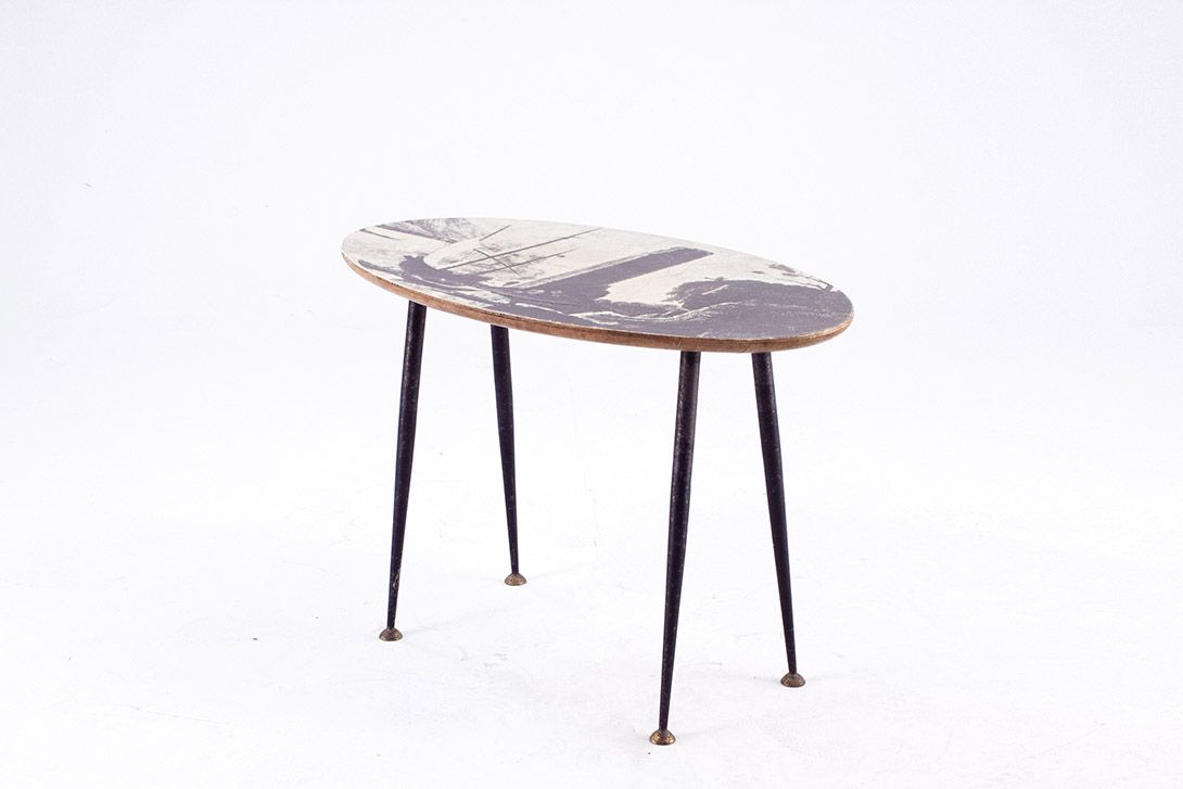 Foto Italian Coffee Table with Ship Print 1955 h48x70x40