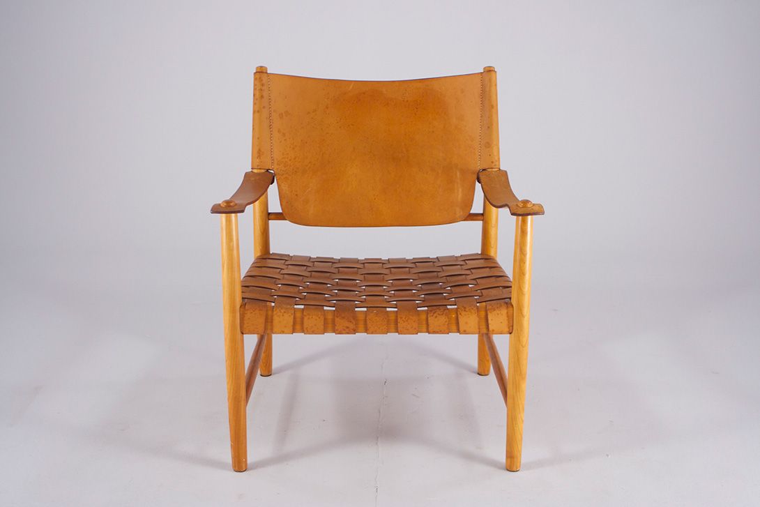 Foto Knitted Leather-Woody Armchair Denmark 1960