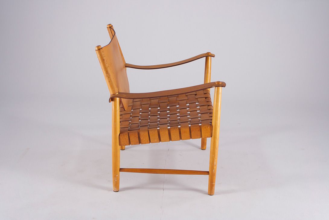 Foto Knitted Leather-Woody Armchair Denmark 1960