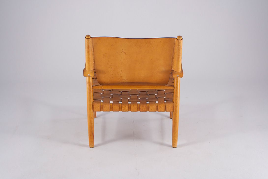 Foto Knitted Leather-Woody Armchair Denmark 1960