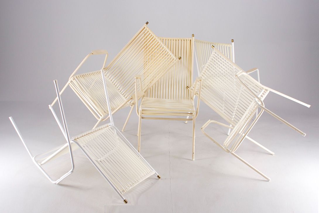 Foto White Rubber Cord Metal Garden Chair 1953