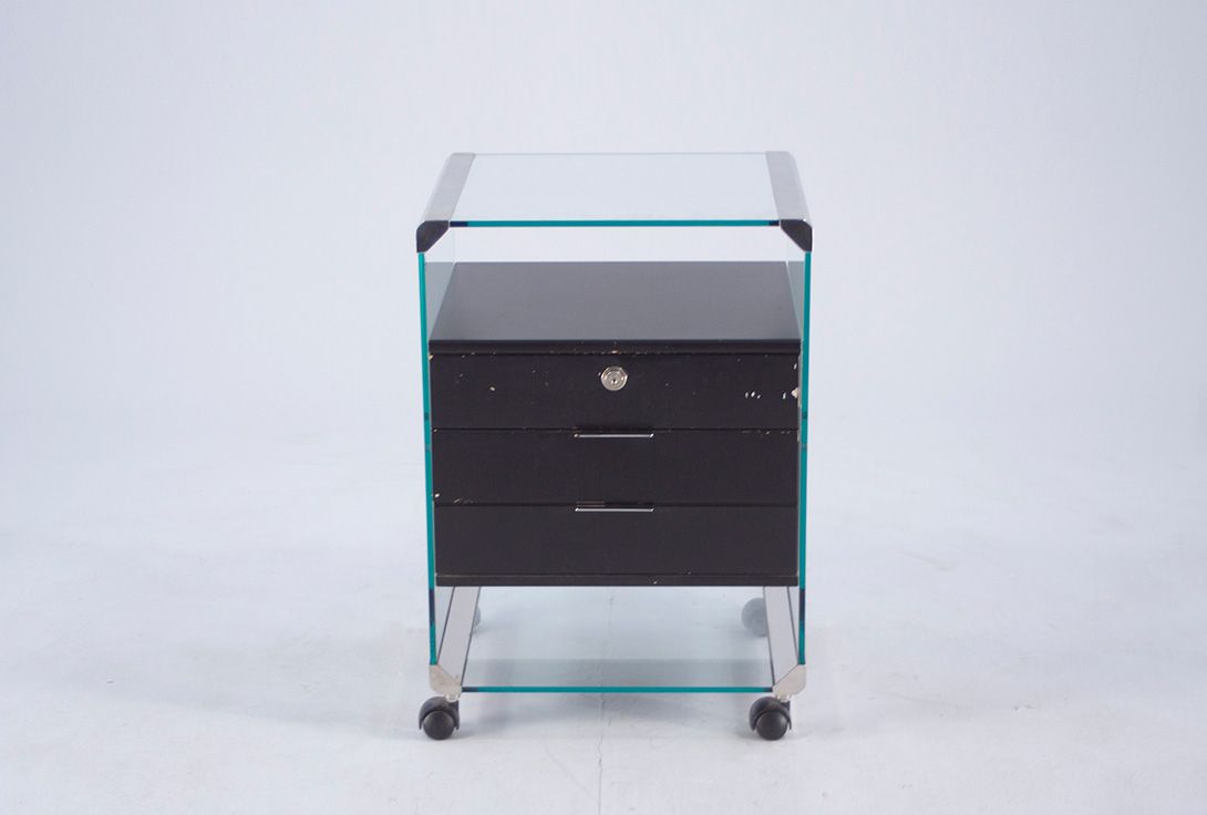 Foto Gallotti and Radice Glass and Chrome Side Desk Drawer h66x45x40