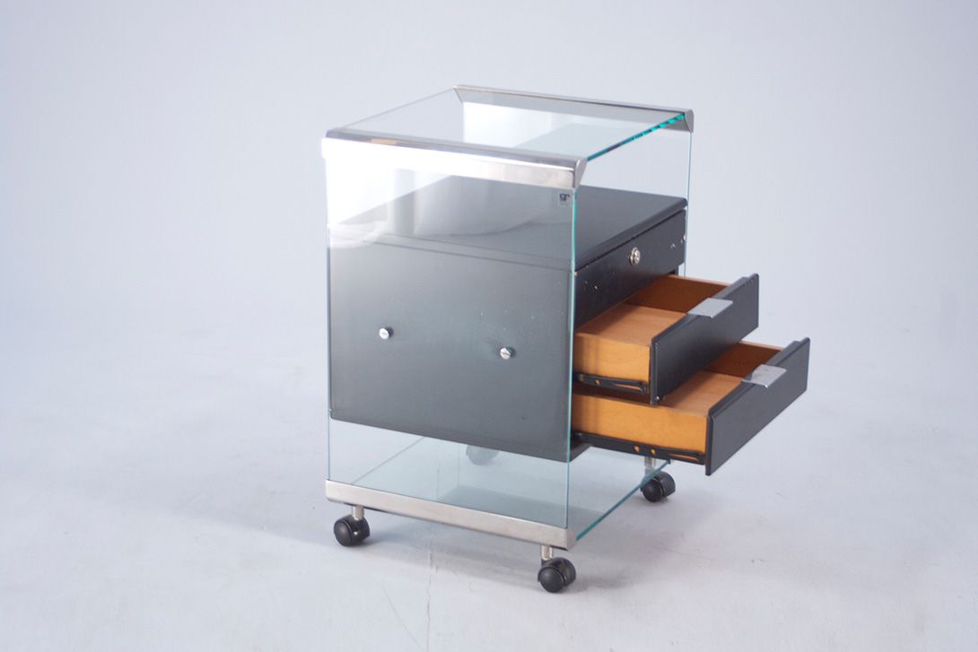 Foto Gallotti and Radice Glass and Chrome Side Desk Drawer h66x45x40