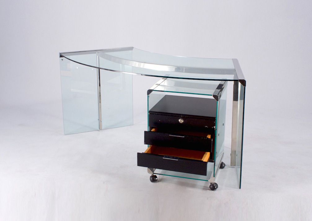 Foto Gallotti and Radice Glass and Chrome Side Desk Drawer h66x45x40