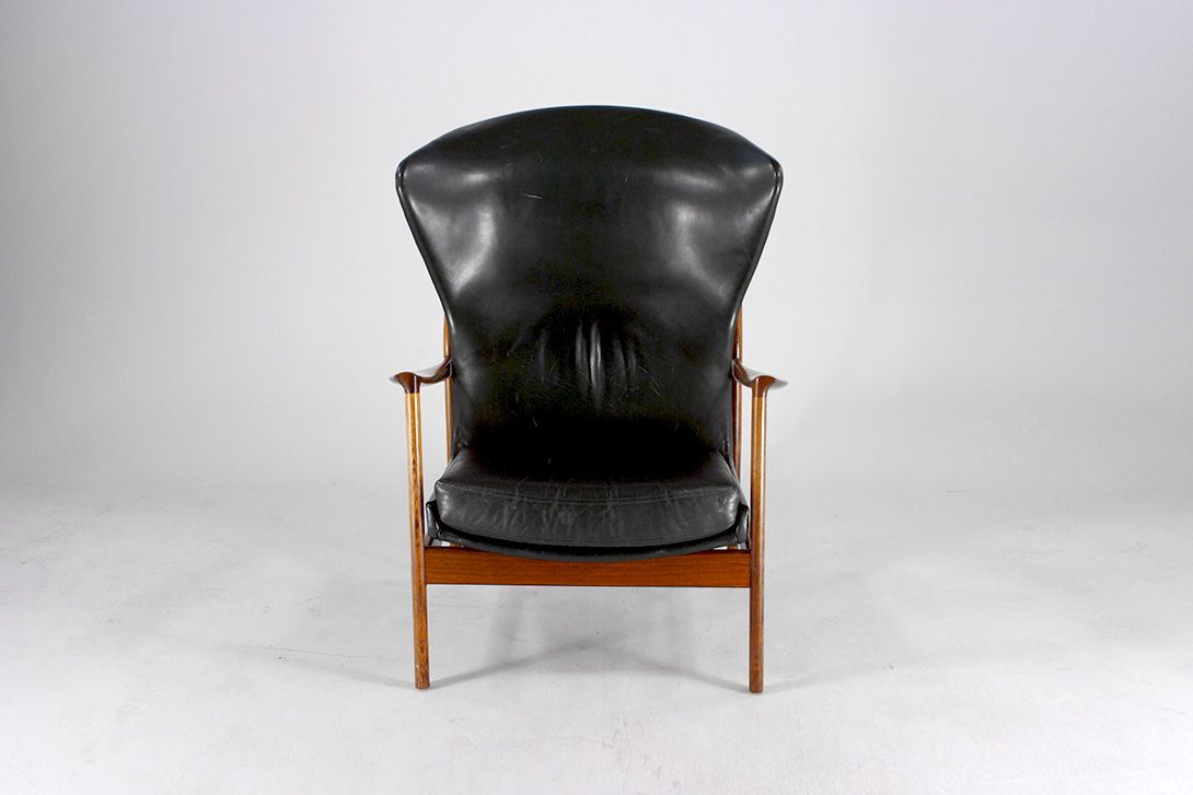 Foto Seaweed Black-Green Leather Lounge Armchair Denmark 1956