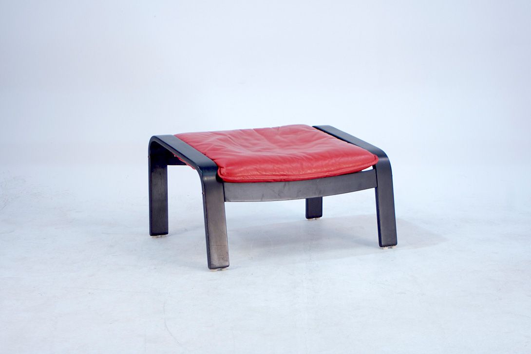 Foto Deep Red Memphis Leather Polhem Footrest by Tord Björklund for Ikea 1982