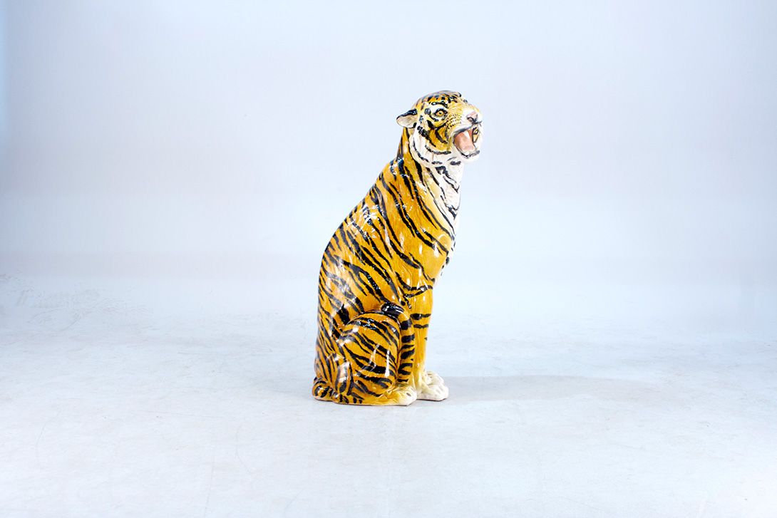 Foto Tiger Roaring Porcelain Sculpture Hollywood Regency h95x47x40