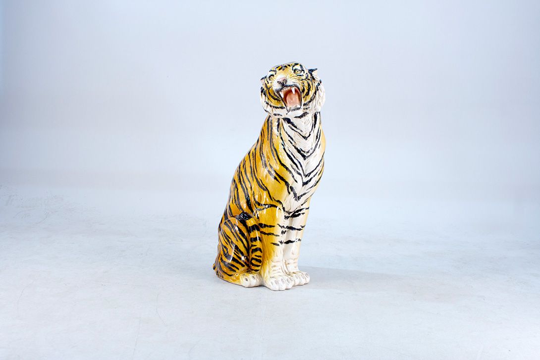 Foto Tiger Roaring Porcelain Sculpture Hollywood Regency h95x47x40