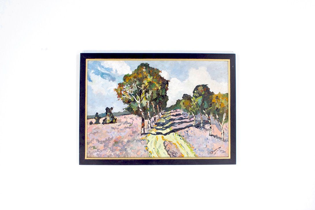 Foto Oil Painting Pink Field Provencale France 1920 4C5