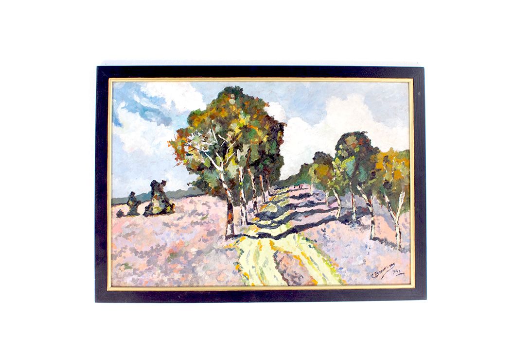 Foto Oil Painting Pink Field Provencale France 1920 4C5