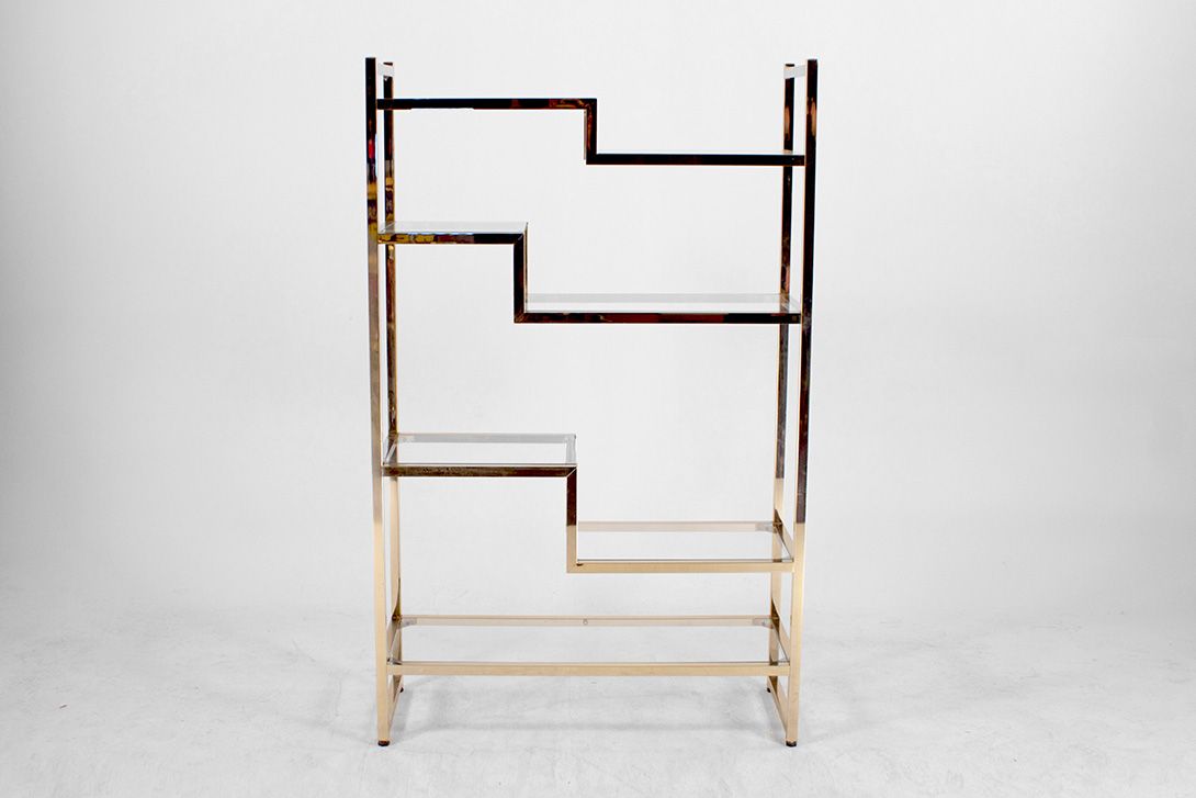 Foto Burnished Metal and Glass Asymmetrical Cali Shelf h160x73x29