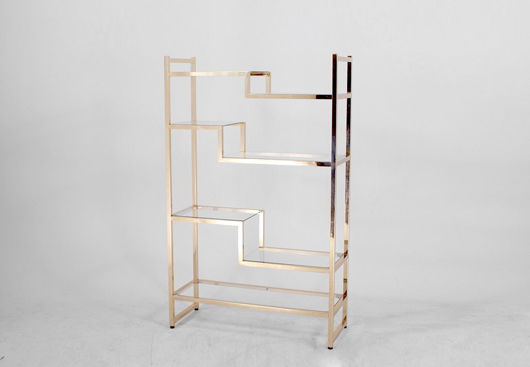 Foto Burnished Metal and Glass Asymmetrical Cali Shelf h160x73x29