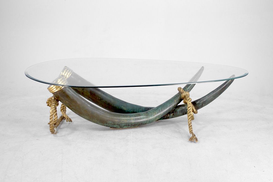 Foto Large Bronze Brass Elephant Tusk Table Base h43x167x100