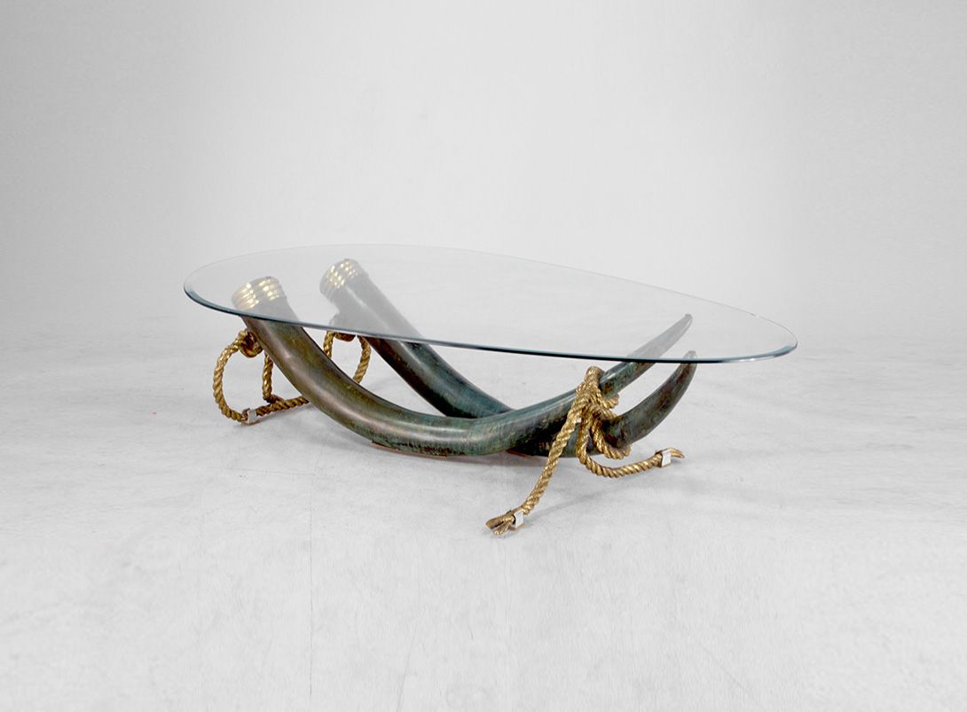 Foto Large Bronze Brass Elephant Tusk Table Base h43x167x100