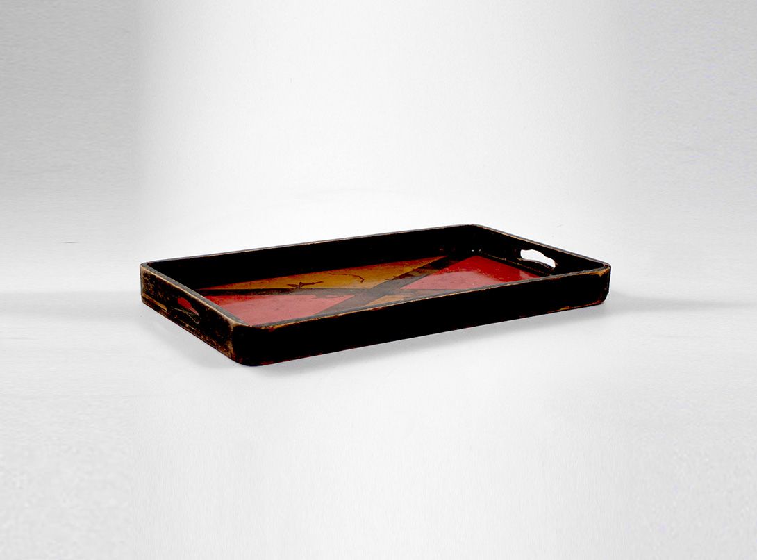 Foto Wooden Tea Serving Tray Yellow and Red