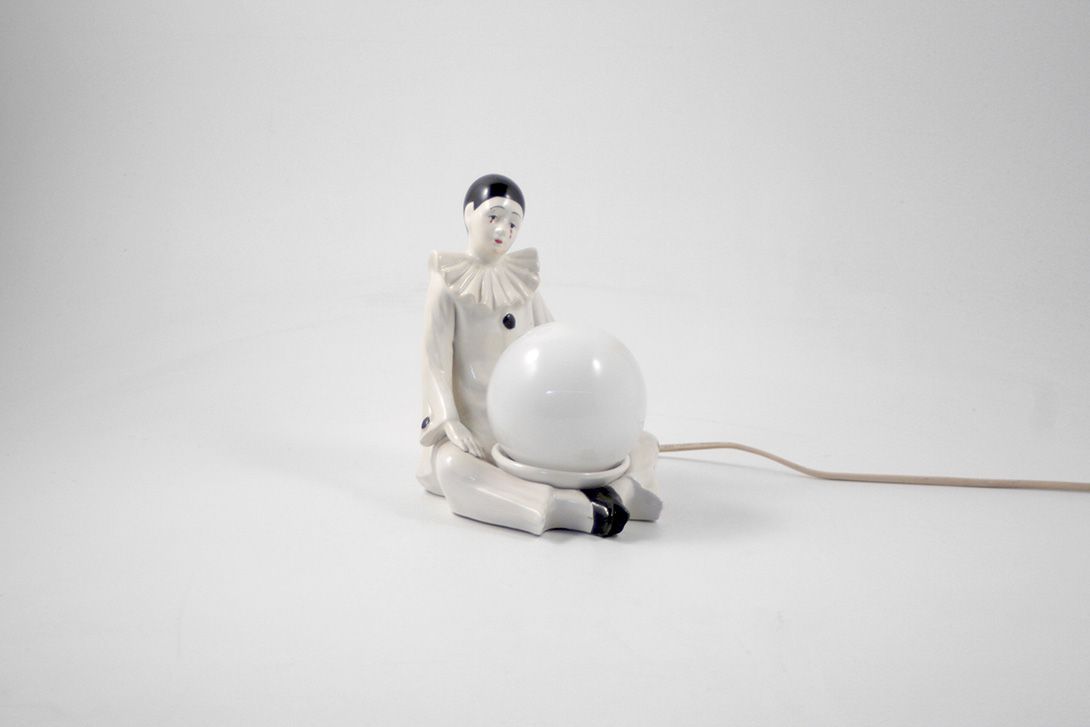 Foto Desk Lamp Pierrot Clown French Ceramic Figurine France 1965 h21
