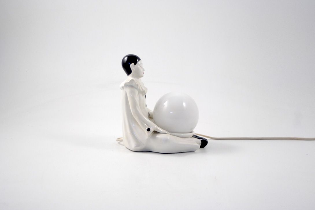 Foto Desk Lamp Pierrot Clown French Ceramic Figurine France 1965 h21