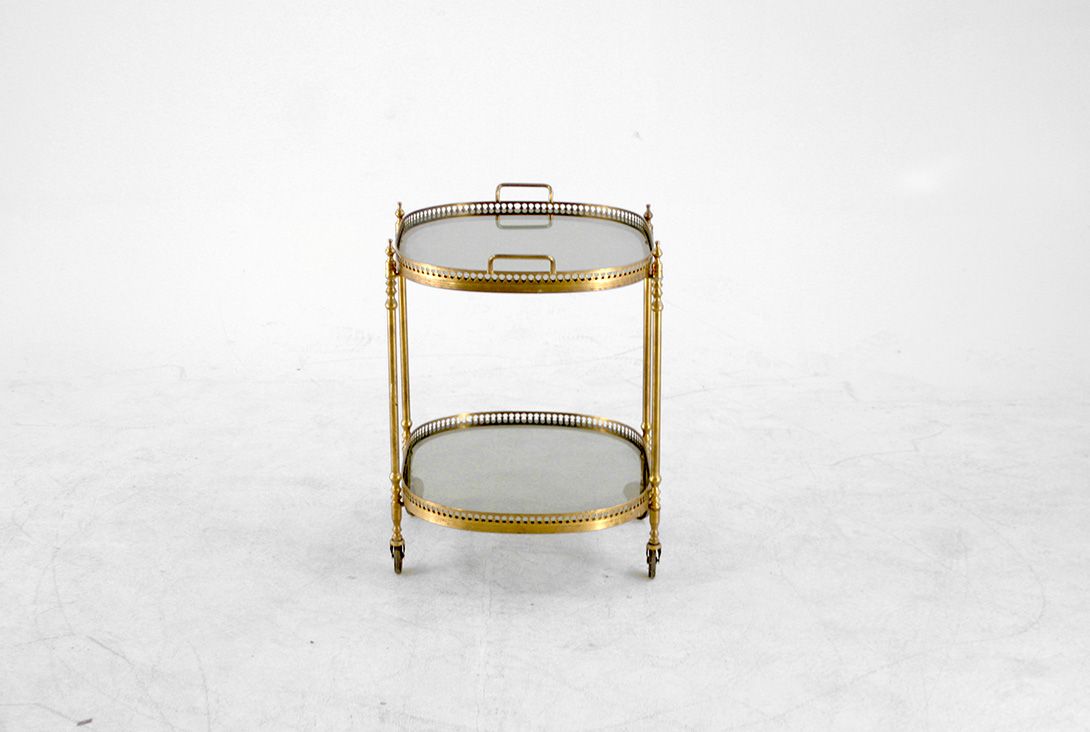 Foto Antique Serving Cart with Glass Trays and Brass Frame Cologne 1950 h57x60x45