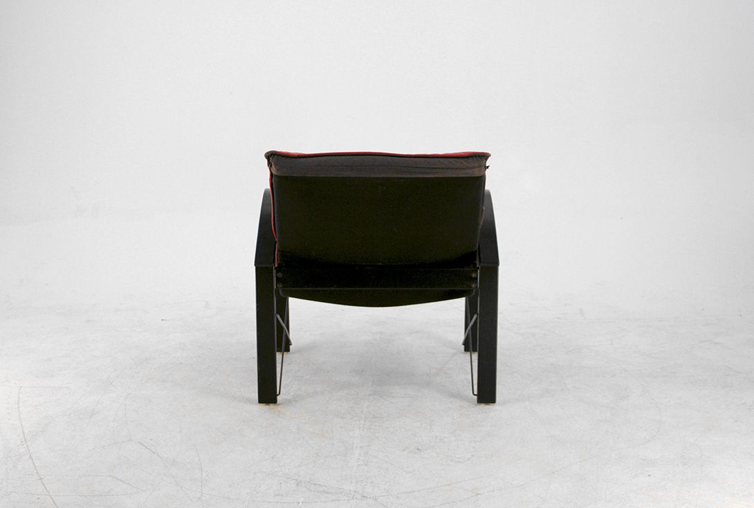 Foto Deep Red Memphis Leather Polhem Armchair by Tord Björklund for Ikea 1982