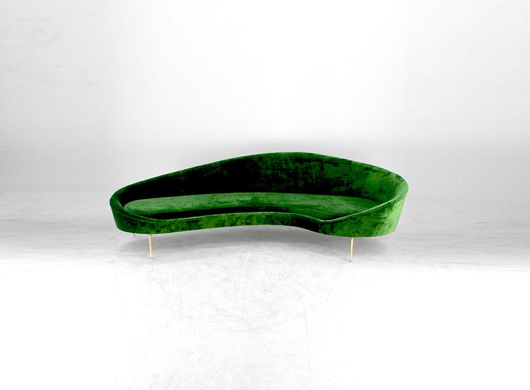 Foto Deep Green Velvet Lounge Sofa L275 Italy 1956