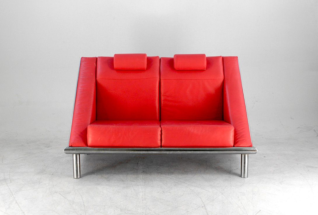 Foto Red Leather Memphis Two Seater Sofa