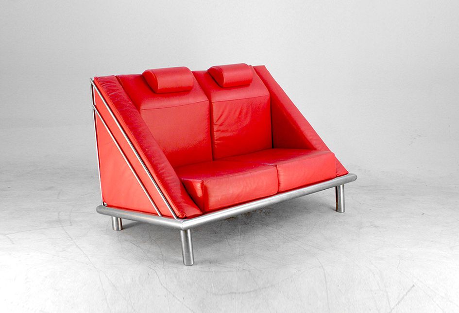 Foto Red Leather Memphis Two Seater Sofa