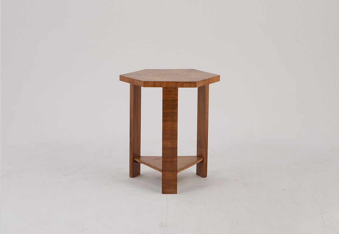 Foto Hexagonal Art Deco Walnut Burl Side Table h60