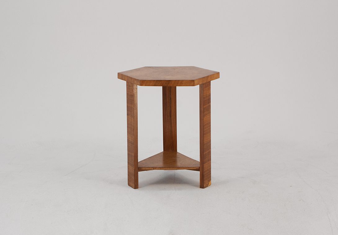 Foto Hexagonal Art Deco Walnut Burl Side Table h60
