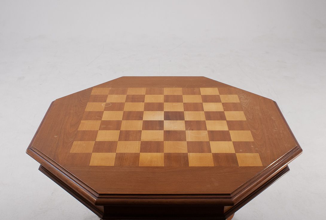 Foto Wooden Gaming Table Gründerzeit with Chess Inlay h60x80x80