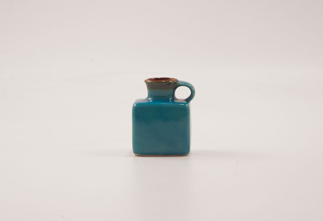 Foto Tiny Psychedleic Blue Square Jug Vase France 1958 h11 D5