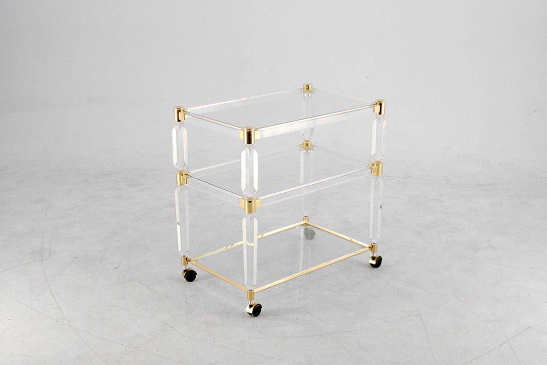 Foto Clear Glass Serving Cart with Golden Detail on Wheels h70x45x70