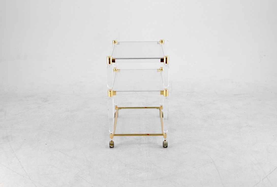 Foto Clear Glass Serving Cart with Golden Detail on Wheels h70x45x70