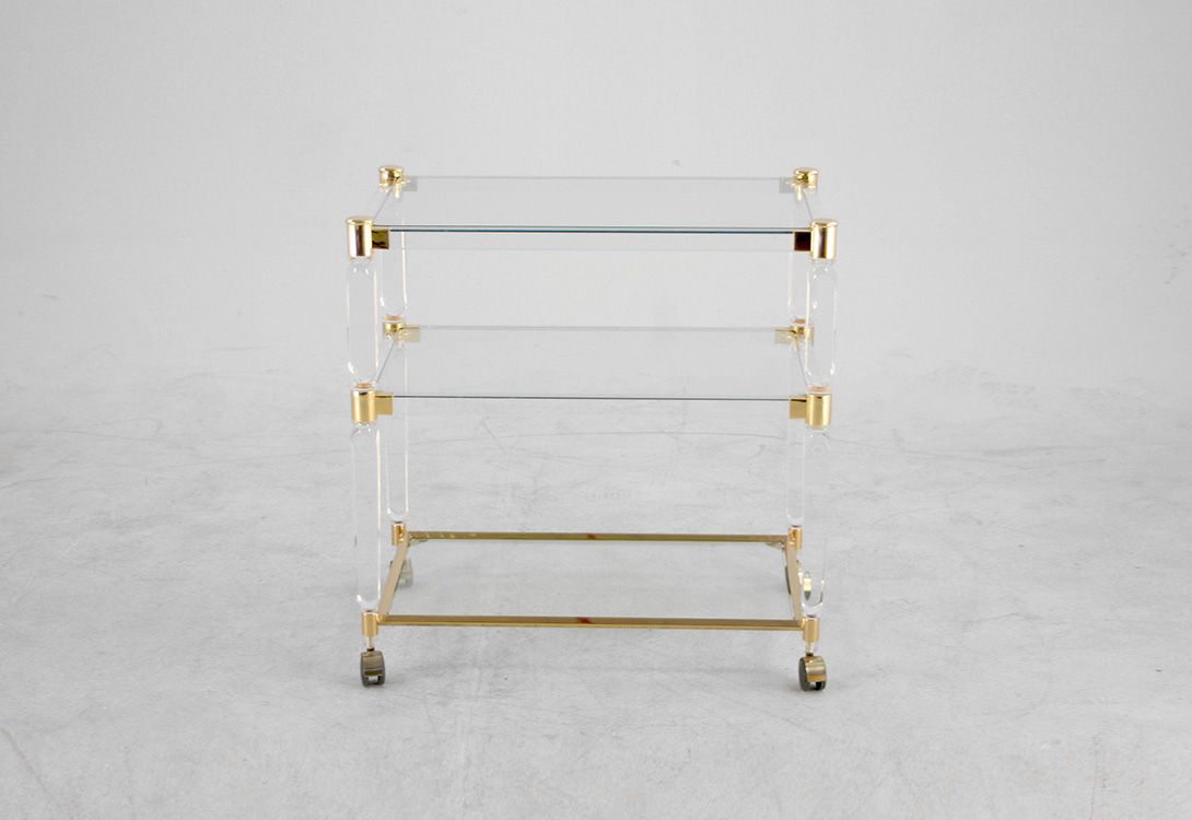 Foto Clear Glass Serving Cart with Golden Detail on Wheels h70x45x70