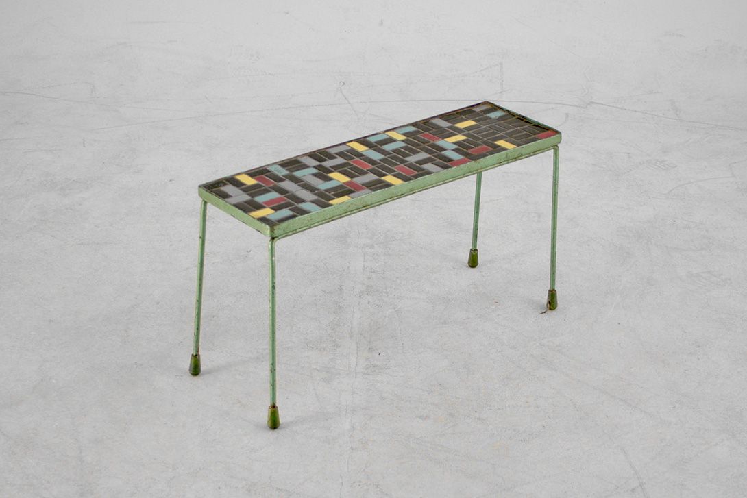 Foto Mosaic Tray Table with Green Metal Frame and Legs h35x65x20