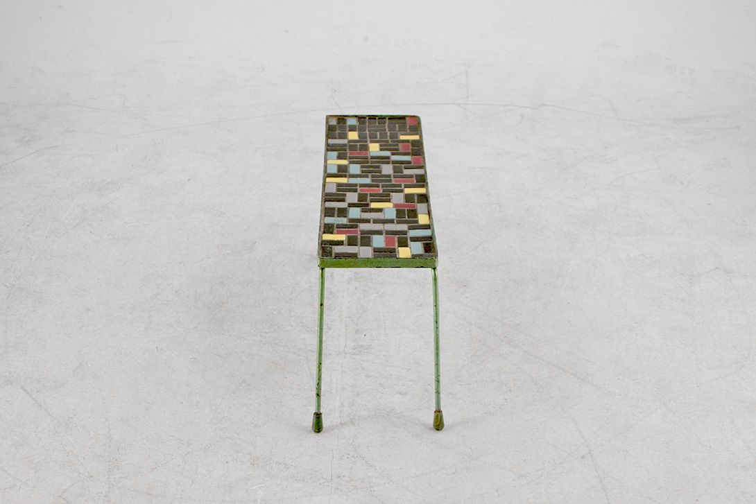 Foto Mosaic Tray Table with Green Metal Frame and Legs h35x65x20