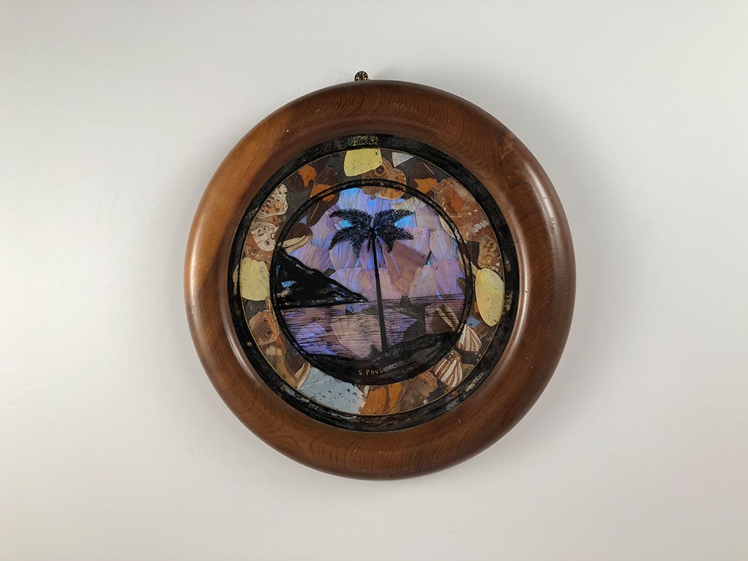 Foto Round Butterfly Wing Painting Palm Tree by the Beach ø24cm 18A15