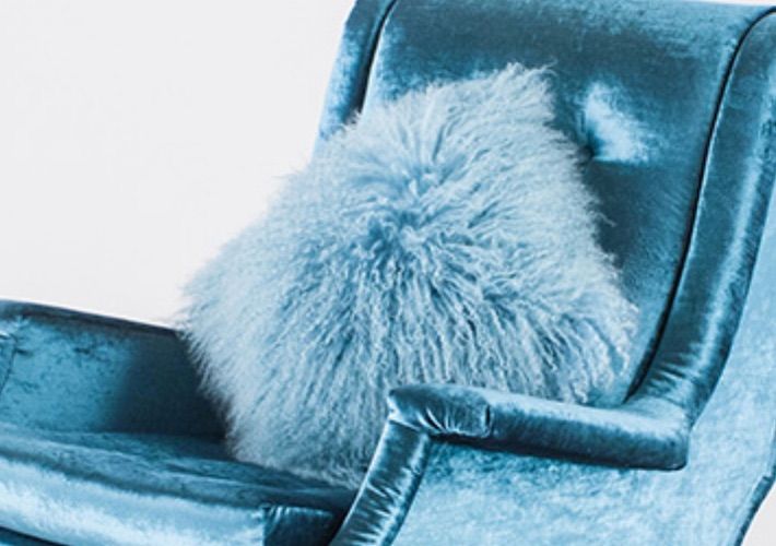 Foto Blue Peru Sheep Fur Pillow h45 France 1980